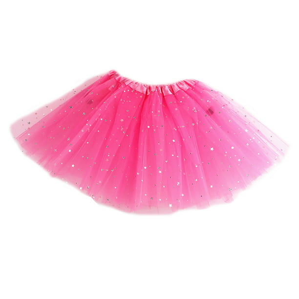 Girls Multi Layered Ballet Skirt Glitter Stars Sequins Satin Elastic Waistband 